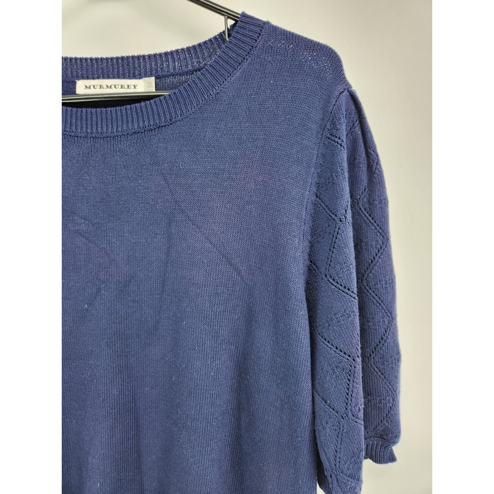 Women's Murmurey‎ Medium Short Sleeve Navy Sweater Crew Neck Fitted Bottom